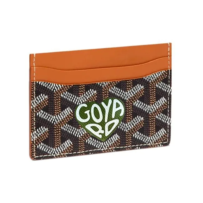 GOYARD Saint-Sulpice Canvas With Leather Dog's Teeth Card Clip Card Holder Unisex Tan & Green Small Heart-0