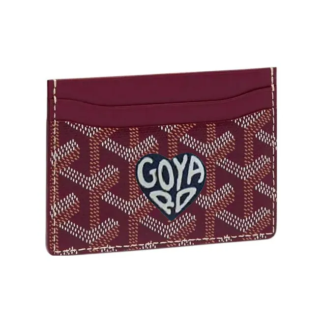 GOYARD Saint-Sulpice Canvas With Leather Dog's Teeth Card Clip Card Holder Unisex Burgundy & Dark Blue Small Heart-0