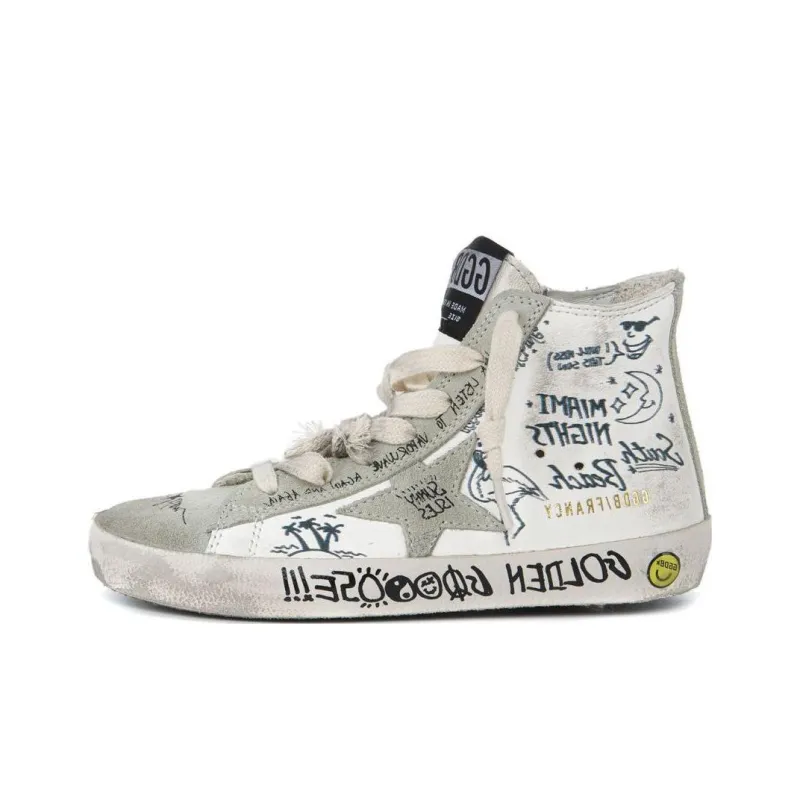 Golden Goose Francy Abrasion Resistant High Top Skateboard Shoes Women's Gray White-0