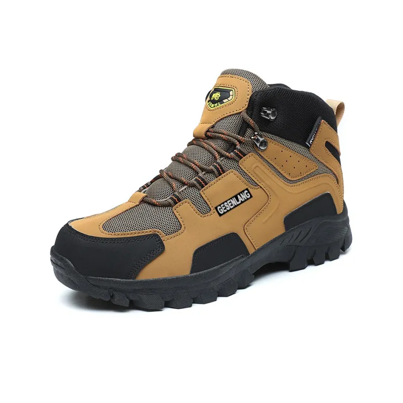 GESENLANG Wear Resistant Water Resistant Slip Resistant High Top Outdoor Shoes Men's Brown-2