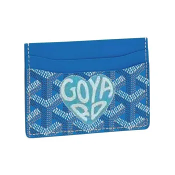 GOYARD Canvas With Calfskin Card Clip Card Holder Unisex Sky Blue With Light Blue Accents And Small Heart Design