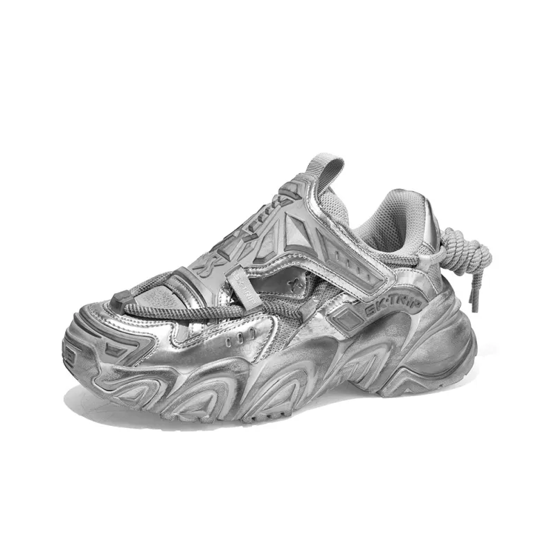 SK.TRIP Mecha Wear-Resistant Height Increasing Low-Top Chunky Sneakers Unisex Titanium Gray-2