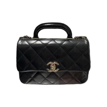 CHANEL Waxed Leather Handbag Shoulder Bag Crossbody Bag Medium Size Women's Black