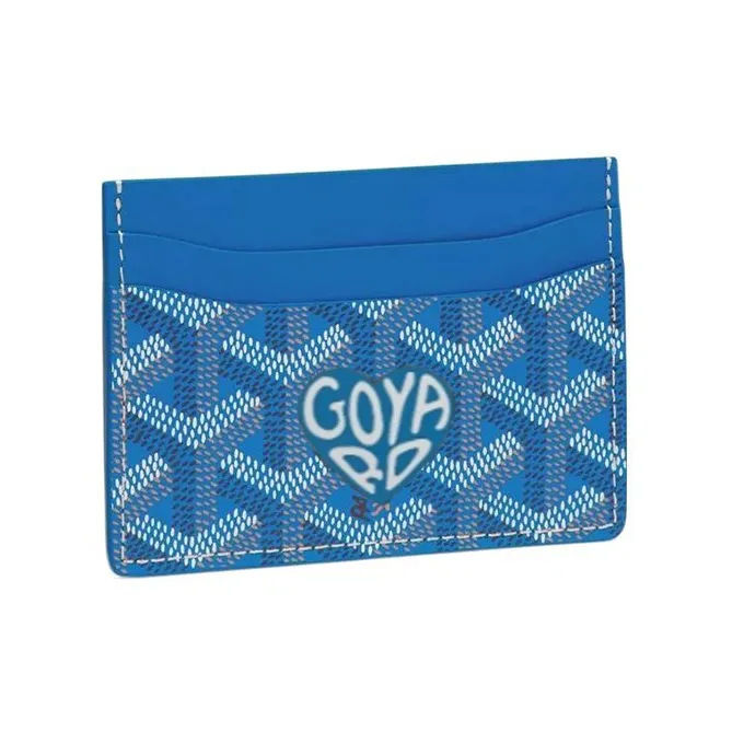 GOYARD Saint-Sulpice Canvas With Leather Dog's Teeth Card Clip Card Holder Unisex Sky Blue Spell Sky Blue Small Hearts-0