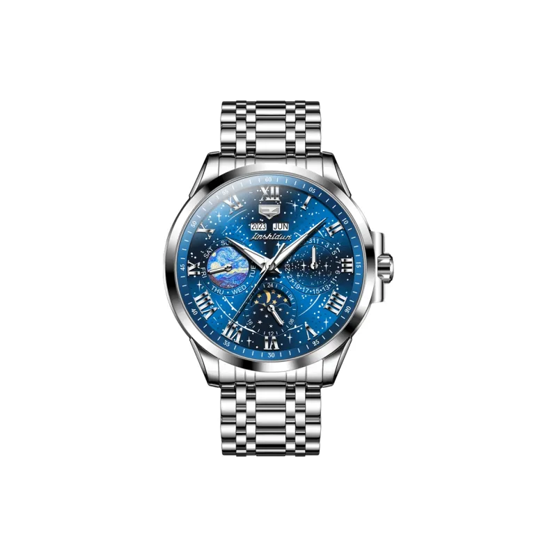Jin Shi Dun Mechanical Movement Stainless Steel Watchband Watch Men's Watches Blue Dial-1