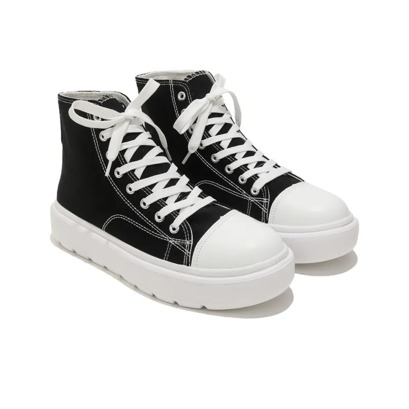 SLnU★3 Height Increasing Wear-Resistant Slip-Resistant High-Top Canvas Shoes Unisex Black-2