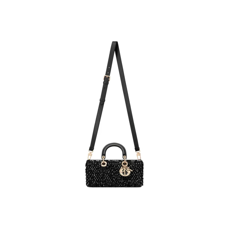 DIOR Lady D-JOY Glass Beads Shoulder Bag Crossbody Bag Handbag Medium Size Women's Black-2