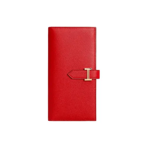 HERMES Bearn Madame Calfskin Wallet Women's S3 Rouge De Coeur Heart Red