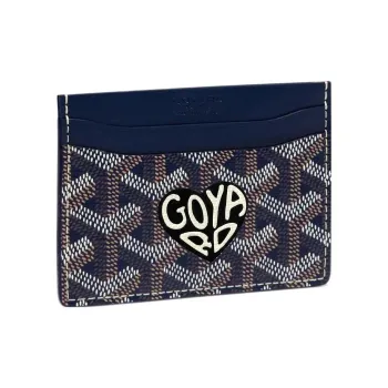 GOYARD Saint-Sulpice Canvas With Leather Dog's Teeth Card Clip Card Holder Unisex Navy Blue Spell Black Small Hearts