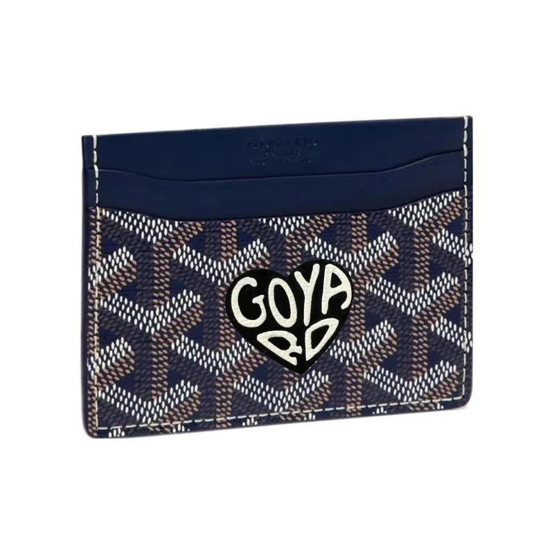 GOYARD Saint-Sulpice Canvas With Leather Dog's Teeth Card Clip Card Holder Unisex Navy Blue Spell Black Small Hearts-0