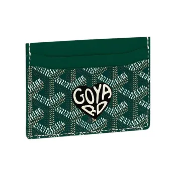 GOYARD Saint-Sulpice Canvas With Leather Dog's Teeth Card Clip Card Holder Unisex Green/Black Small Heart Edition