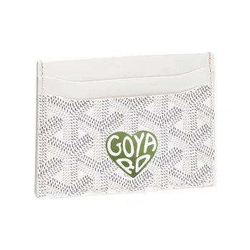 GOYARD Saint-Sulpice Canvas With Leather Dog's Teeth Card Clip Card Holder Unisex White Spell Light Green Small Hearts
