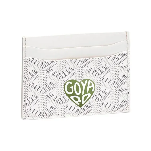 GOYARD Saint-Sulpice Canvas With Leather Dog's Teeth Card Clip Card Holder Unisex White Spell Light Green Small Hearts-0