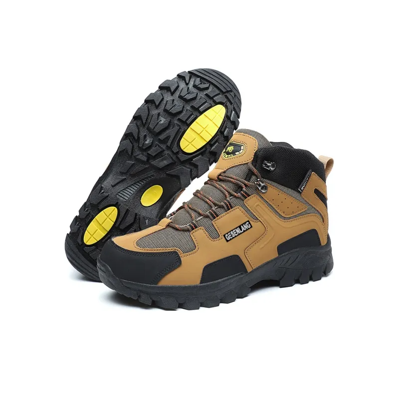 GESENLANG Wear Resistant Water Resistant Slip Resistant High Top Outdoor Shoes Men's Brown-5
