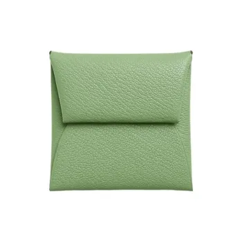 HERMES Bastia Mysore Goat Skin Card Holder Coin Purse Women's Prickly Acacia Green With Caramel