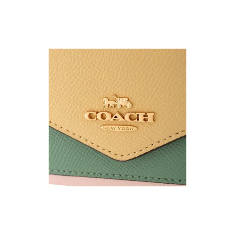 COACH Envelope Leather Wallet, Shoulder Bag, Crossbody Bag Trumpets Women's Vanilla Yellow & Green-3