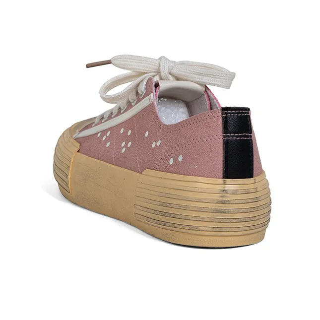 MINGKUANG Street Trend Platform Height Increasing Wear Resistant Slip Resistant Low Top Skateboard Shoes Women's Pink-5