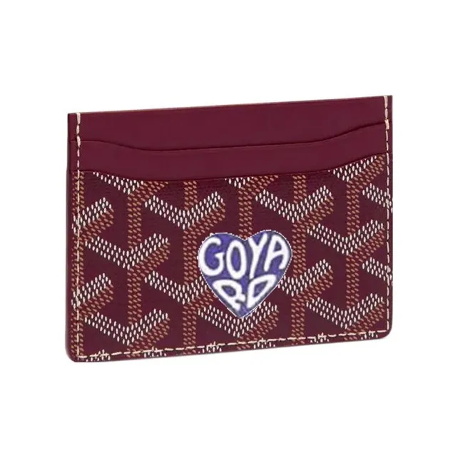 GOYARD Saint-Sulpice Canvas With Leather Dog's Teeth Card Clip Card Holder Unisex Burgundy & Purple Small Heart-0
