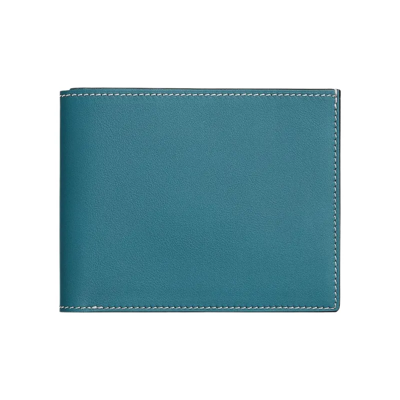 HERMES Citizen Twill Swift Calfskin Card Holder Men's 75 Bleu Sapphire Denim Blue-0