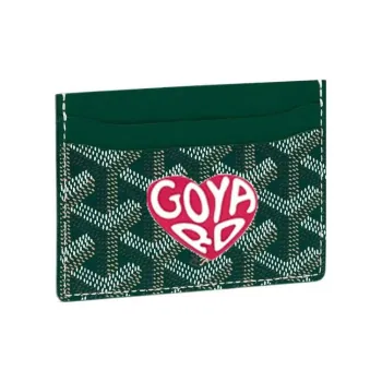 GOYARD Saint-Sulpice Canvas With Leather Card Clip Card Holder Unisex Green & Peach Red Small Heart