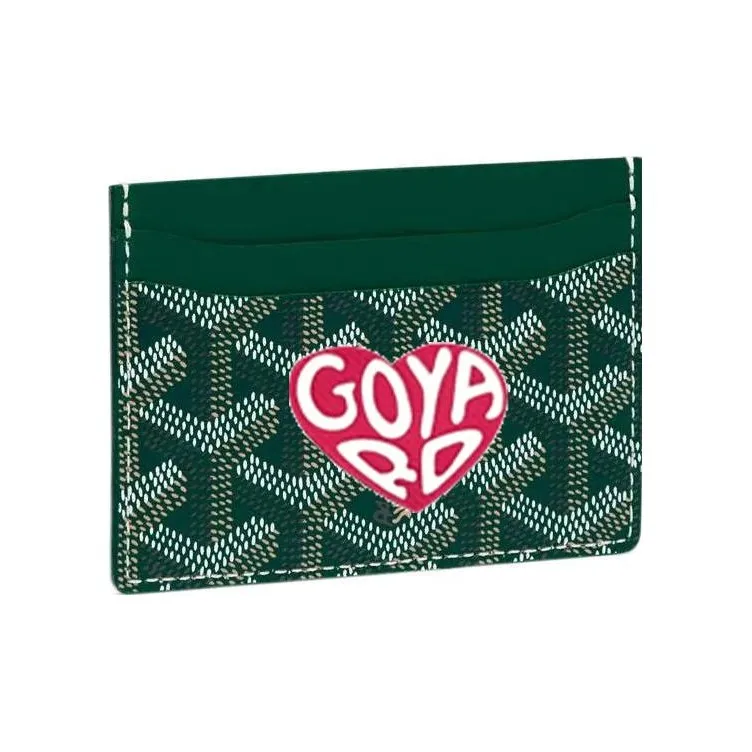 GOYARD Saint-Sulpice Canvas With Leather Card Clip Card Holder Unisex Green & Peach Red Small Heart-0