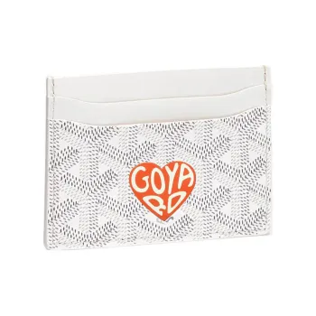 GOYARD Saint-Sulpice Canvas With Leather Dog's Teeth Card Clip Card Holder Unisex White Spelling Orange Small Hearts