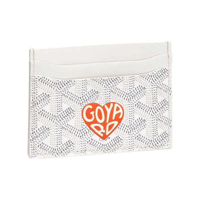 GOYARD Saint-Sulpice Canvas With Leather Dog's Teeth Card Clip Card Holder Unisex White Spelling Orange Small Hearts-0