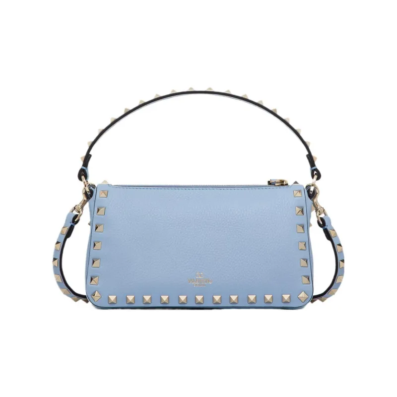 Valentino ROCKSTUD Grain Calfskin Portable Crossbody Bag, Shoulder Bag Trumpets Women's Light Blue-2