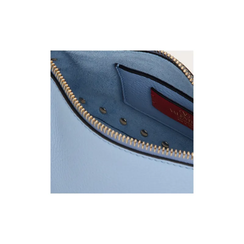 Valentino ROCKSTUD Grain Calfskin Portable Crossbody Bag, Shoulder Bag Trumpets Women's Light Blue-5