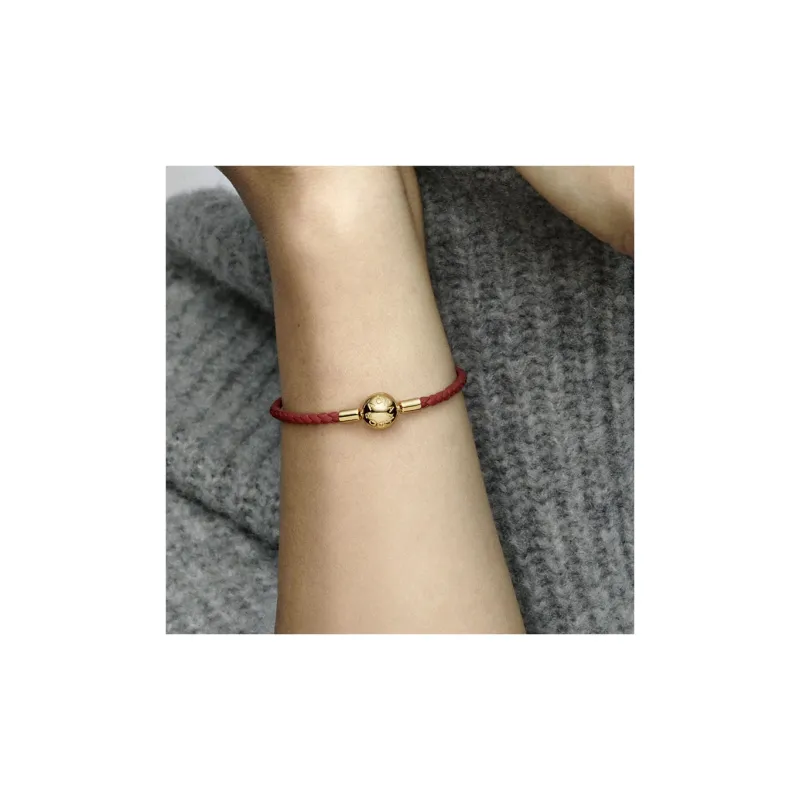 Pandora Moments Red Woven Leather Bracelet-3