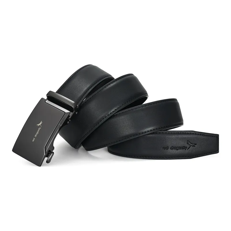 RED DRAGONFLY Business Casual Top Grain Cow Leather Adjustable Automatic Buckle Belt Men's Black Width 3.5cm-2