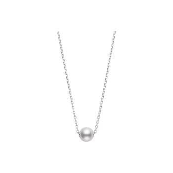 MIKIMOTO 18K White Gold Akoya Pearl Necklaces Women's Silver