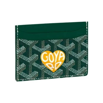 GOYARD Saint-Sulpice Canvas With Leather Dog's Teeth Card Clip Card Holder Unisex Green Stitch Yellow Small Heart