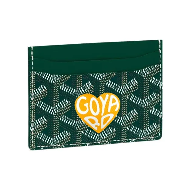 GOYARD Saint-Sulpice Canvas With Leather Dog's Teeth Card Clip Card Holder Unisex Green Stitch Yellow Small Heart-0