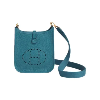 HERMES Evelyne Clemence Leather Ivorie Shoulder Bag Crossbody Bag Mini Women's Denim Blue