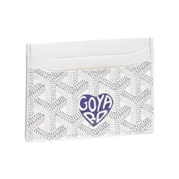 GOYARD Saint-Sulpice Canvas With Leather Dog's Teeth Card Clip Card Holder Unisex White Spells Purple Small Hearts
