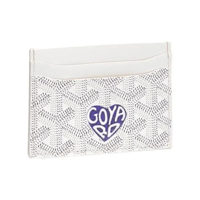 GOYARD Saint-Sulpice Canvas With Leather Dog's Teeth Card Clip Card Holder Unisex White Spells Purple Small Hearts-0