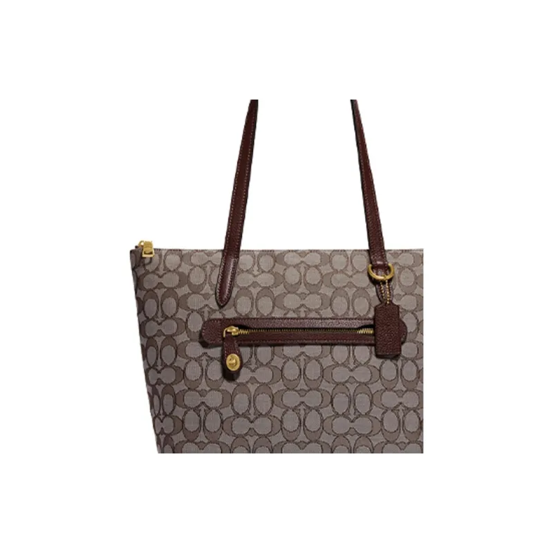 COACH Taylor Jacquard Canvas With Leather Tote Bag Shopping Bag Handbag Shoulder Bag Women's Oak Maple Brown Monogram-3