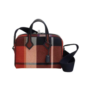 HERMES Canvas With Swift Calfskin Handbag Mini Women's Marine Blue & Light Beige & Black & Brick Red & Indigo Blue