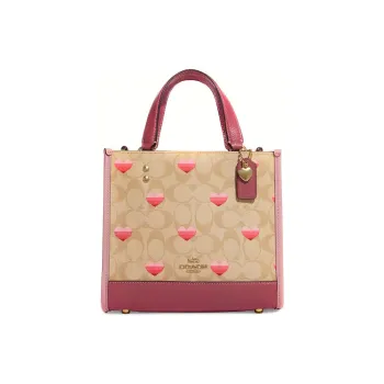 COACH Dempsey Canvas, Leather Tote Bag, Shopping Bag, Crossbody Bag Trumpets Women's Brown & Pink