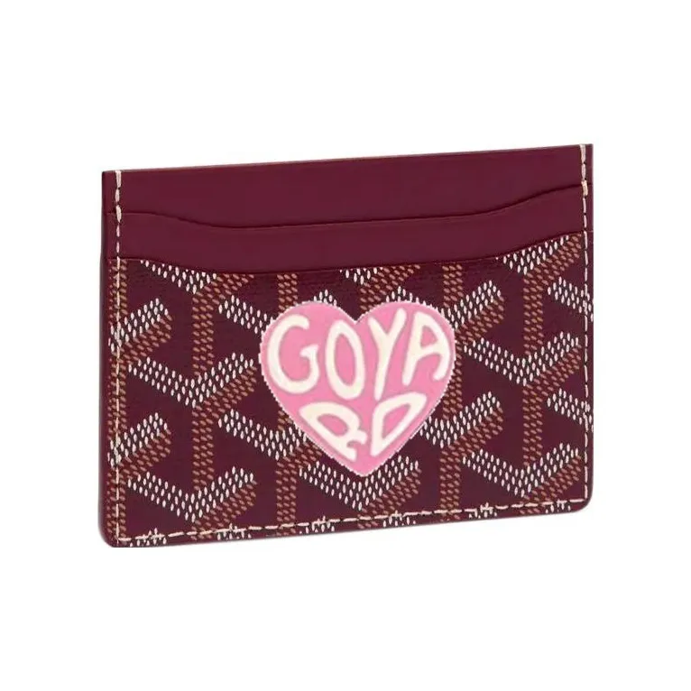 GOYARD Canvas With Calfskin Card Clip Card Holder Unisex Burgundy & Pink Small Heart-0