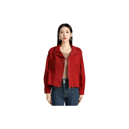 SMEN Denim Jackets Women's Red