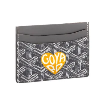 GOYARD Saint-Sulpice Canvas With Leather Dog's Teeth Card Clip Card Holder Unisex Gray With Yellow Small Heart Design