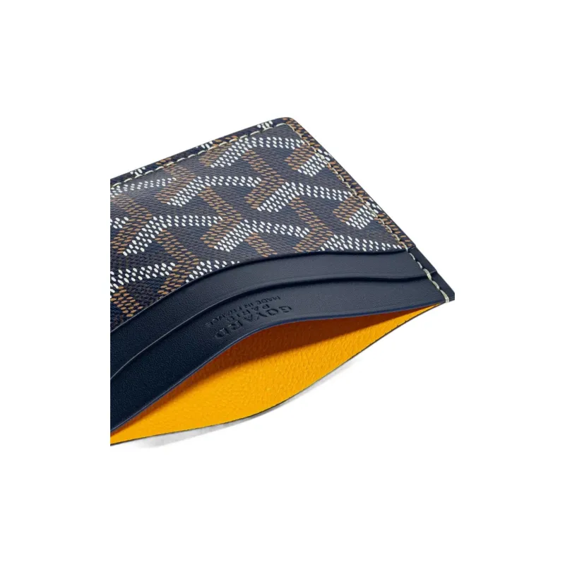 GOYARD Saint-Sulpice Canvas With Leather Dog's Teeth Card Clip Card Holder Unisex Navy Blue Spell Green Small Hearts-2