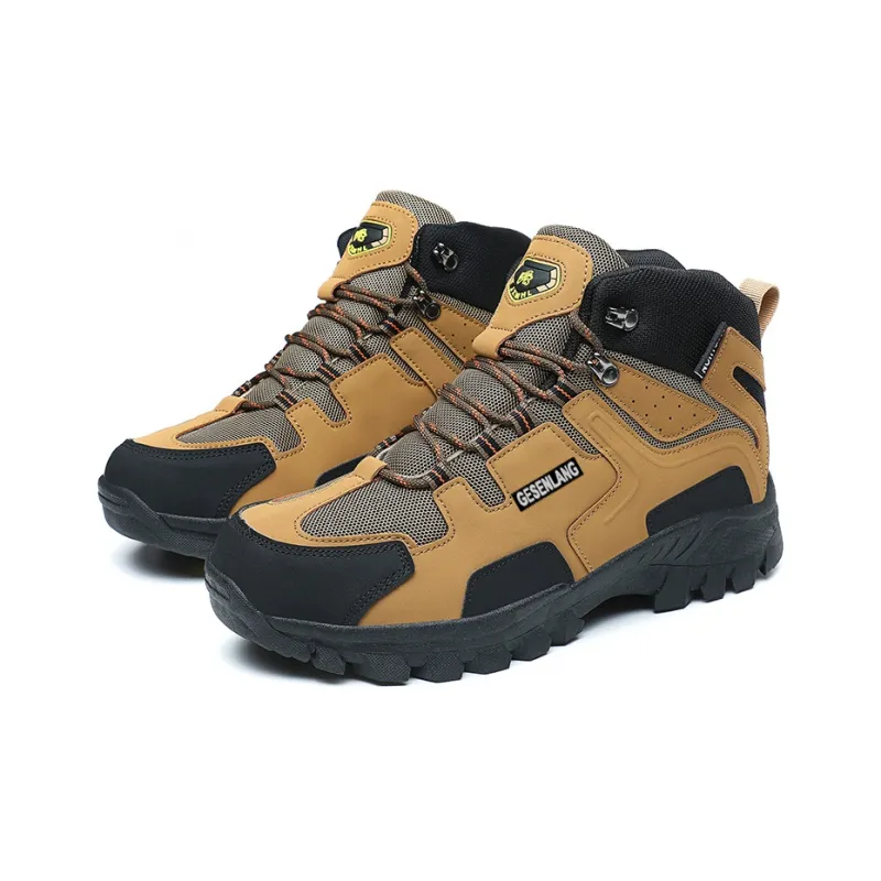 GESENLANG Wear Resistant Water Resistant Slip Resistant High Top Outdoor Shoes Men's Brown-3
