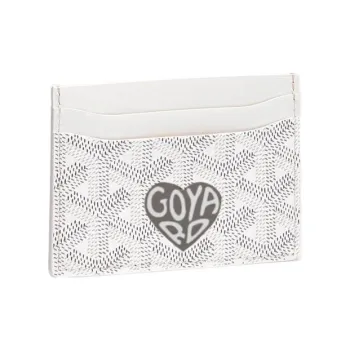 GOYARD Saint-Sulpice Canvas With Leather Dog's Teeth Card Clip Card Holder Unisex White Spelling Gray Small Hearts