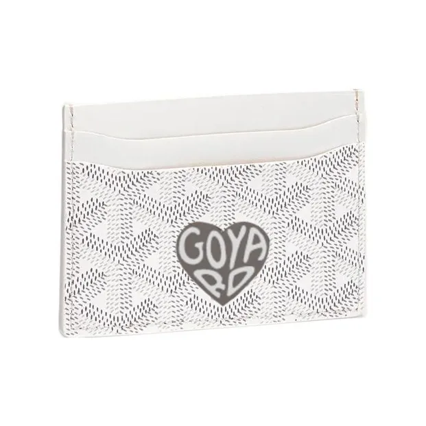 GOYARD Saint-Sulpice Canvas With Leather Dog's Teeth Card Clip Card Holder Unisex White Spelling Gray Small Hearts-0