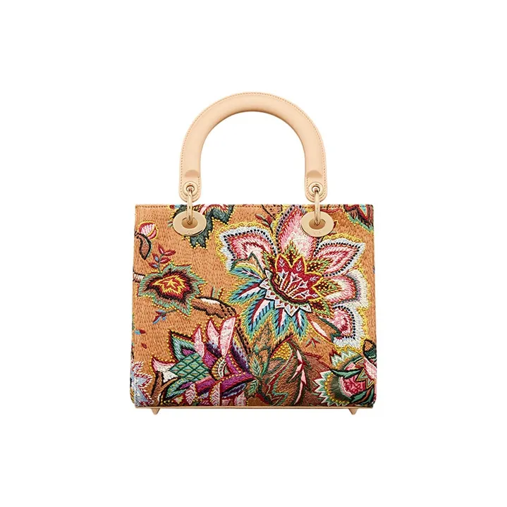 DIOR Lady Dior Raffia Crossbody One Shoulder Handbags Women's Brown & Multicolor-3