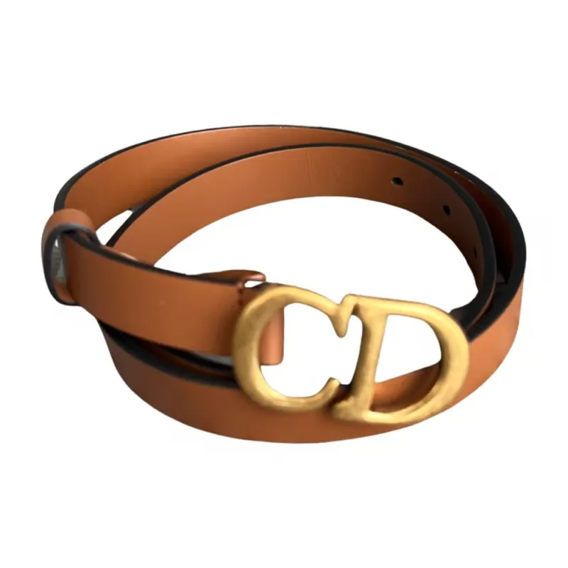 DIOR CD Label Smooth Buckle Leather Belts Women's Brown Width: 2CM-2