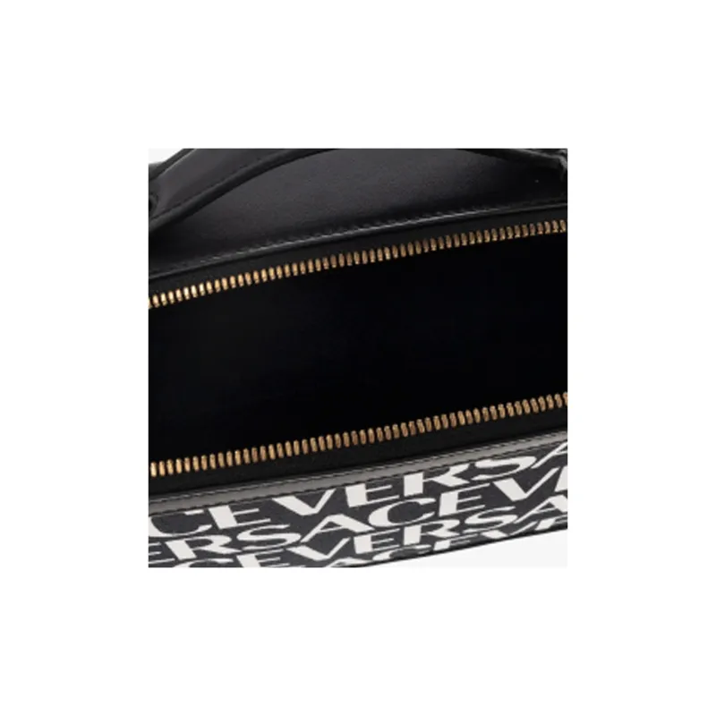 VERSACE Calfskin Patchwork Fabric Messenger Bag Box Bag Shoulder Bag Crossbody Bag Regular Men's Black/White-3